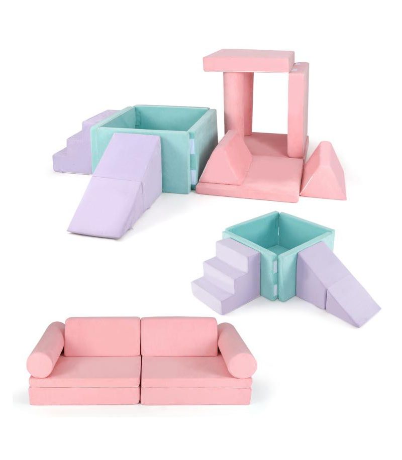 Modular 8-Piece Foam Play Couch for Kids with Plush Suede Covers – Perfect for Creative Play and Lounging