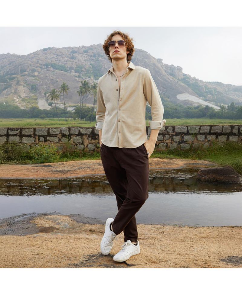 Men's Saltbox Beige Solid Knit Shirt