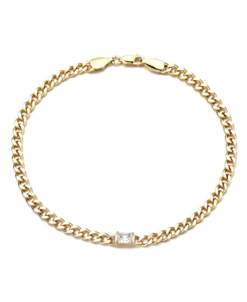 Gold Plated Crystal Curb Chain Anklet