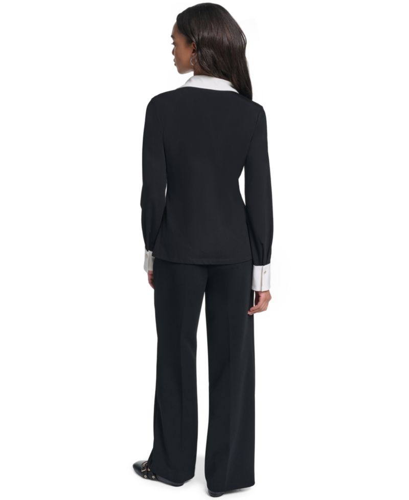 Petite Long-Sleeve Colorblock-Knit Blouse