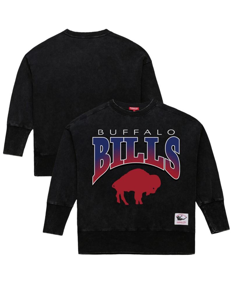 Women's Black Buffalo Bills Delineate Mineral Wash Crewneck Sweatshirt