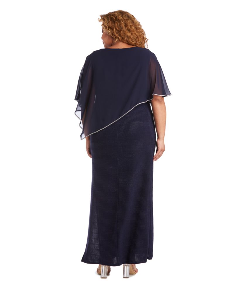 Plus Size Metallic Stripe Rhinestone Trim Poncho Dress