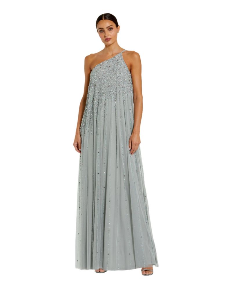 Women's One Shoulder Embellished Trapeze A Line Gown