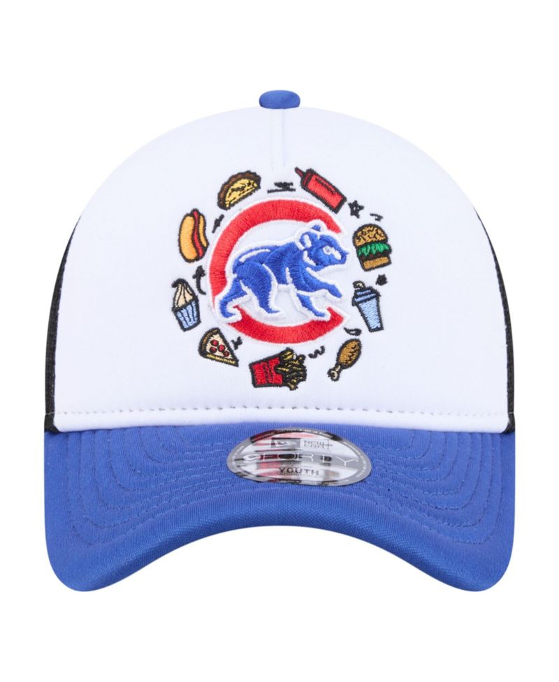 Big Boys and Girls White/Royal Chicago Cubs Food A-Frame 9FORTY Trucker Adjustable Hat