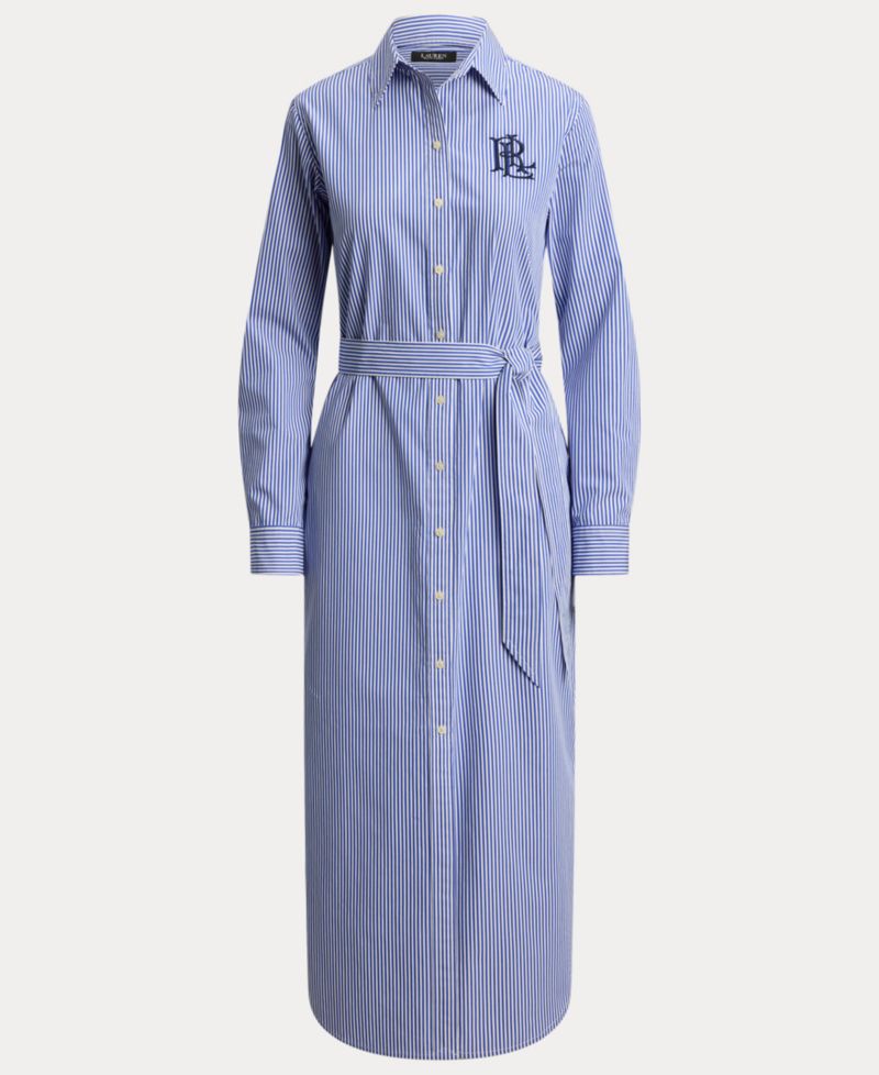 Women's Point Collar Striped Broadcloth Shirt-Dress