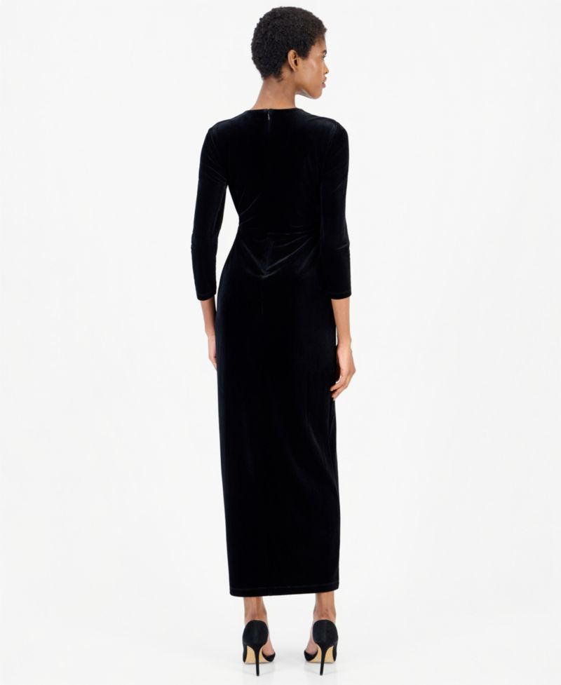 Women's Faux-Wrap Maxi Velvet Gown