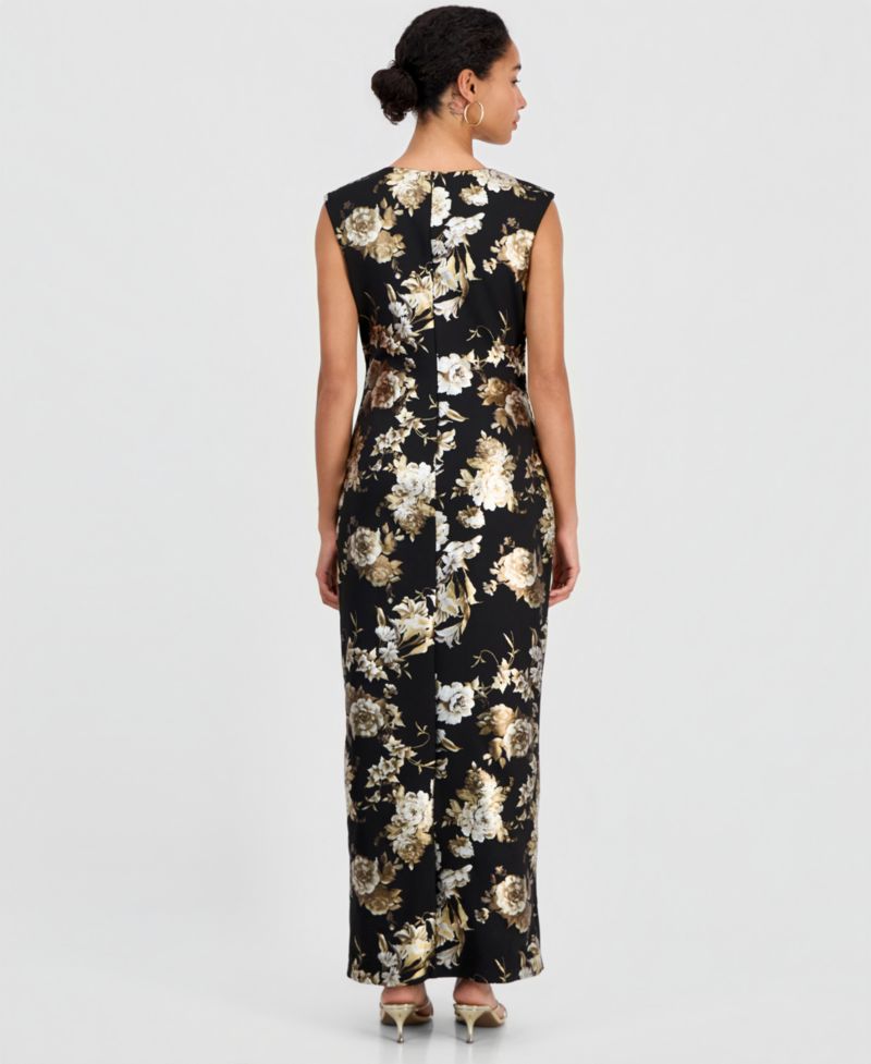 Women's Floral-Print Ruffle V-Neck Dress