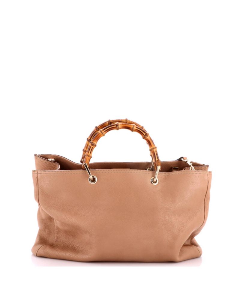 Large Bamboo Shopper Tote Leather