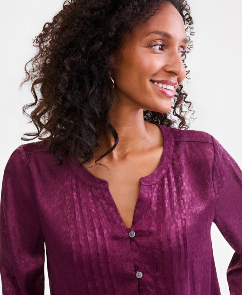 Petite Satin Bell-Sleeve Pintuck Blouse