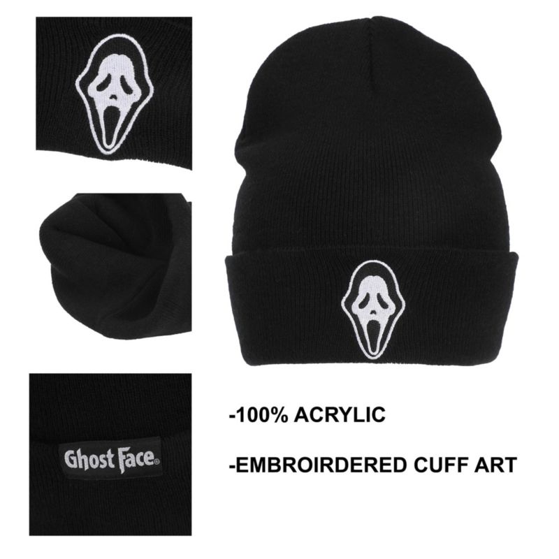 Men's Embroidered Face Logo On Black Cuff Beanie