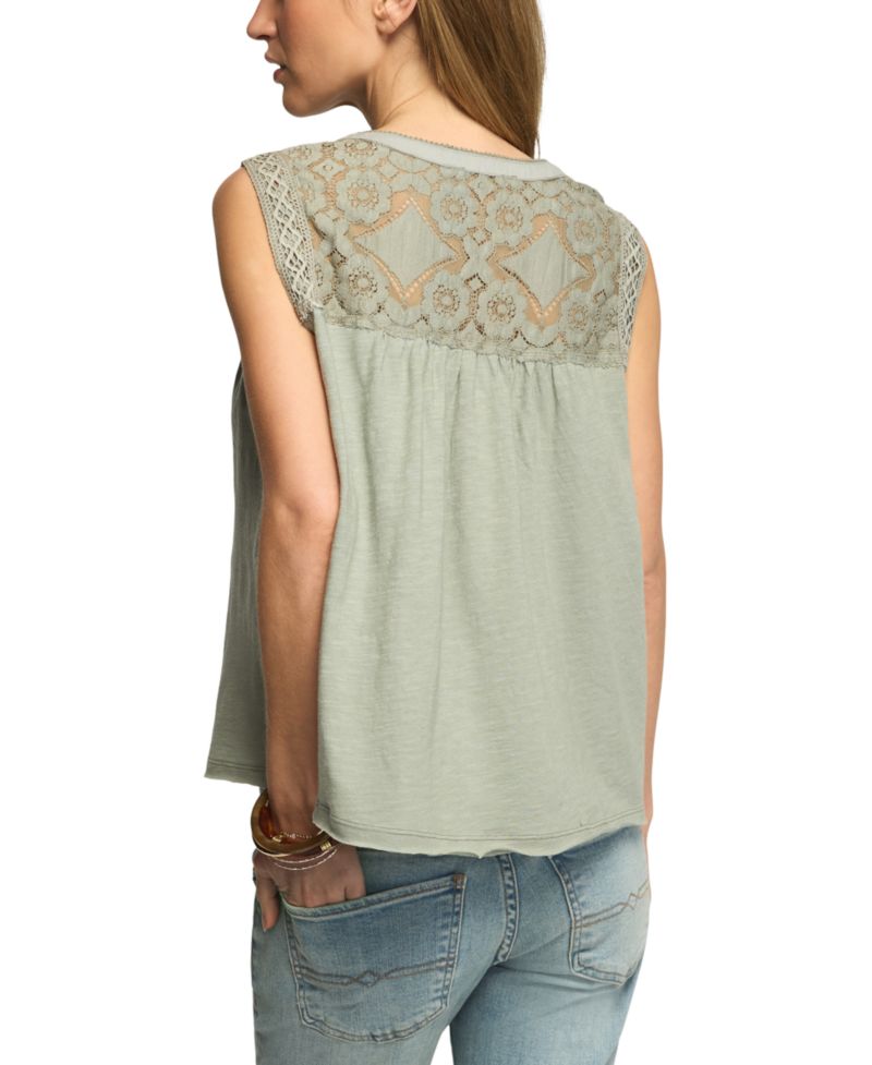 Women's Floral-Print Lace Button-Through Tank Top
