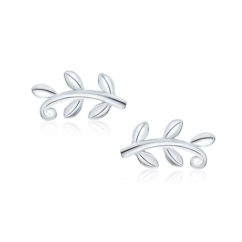 Danity Tiny Nature Vine Laurel Leaf Stud Earrings .925 Sterling Silver