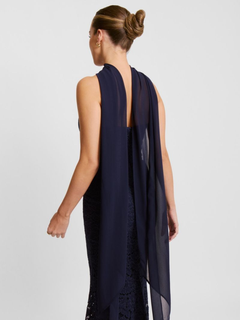 Women's Lace Corset Maxi Dress With Neck Scarf