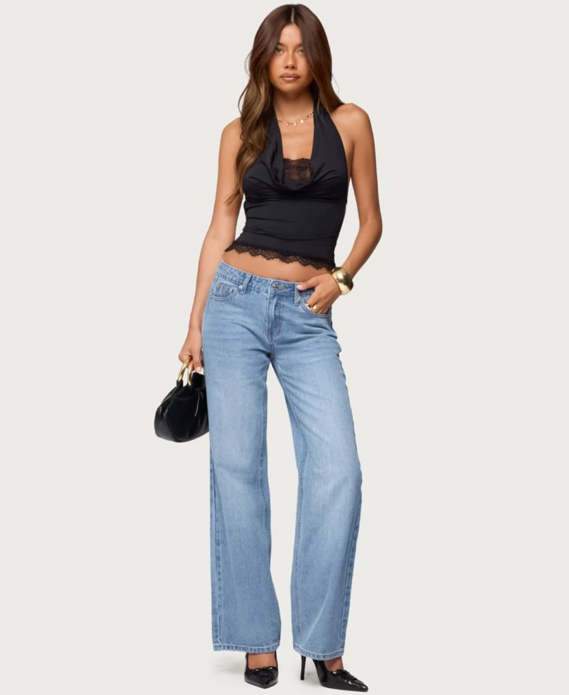 Women's Layered Lacey Cowl Neck Halter Top