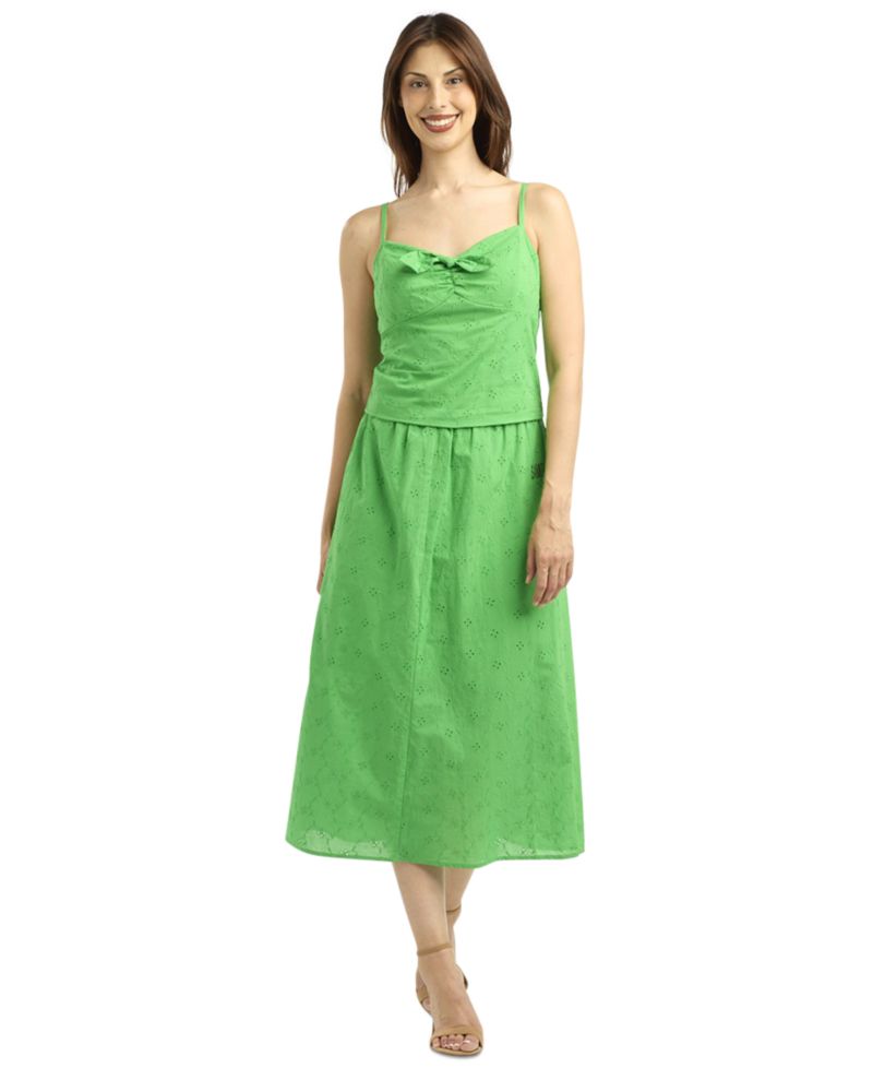 Women's Eyelet Tie-Front Sweetheart Neck Camisole Top