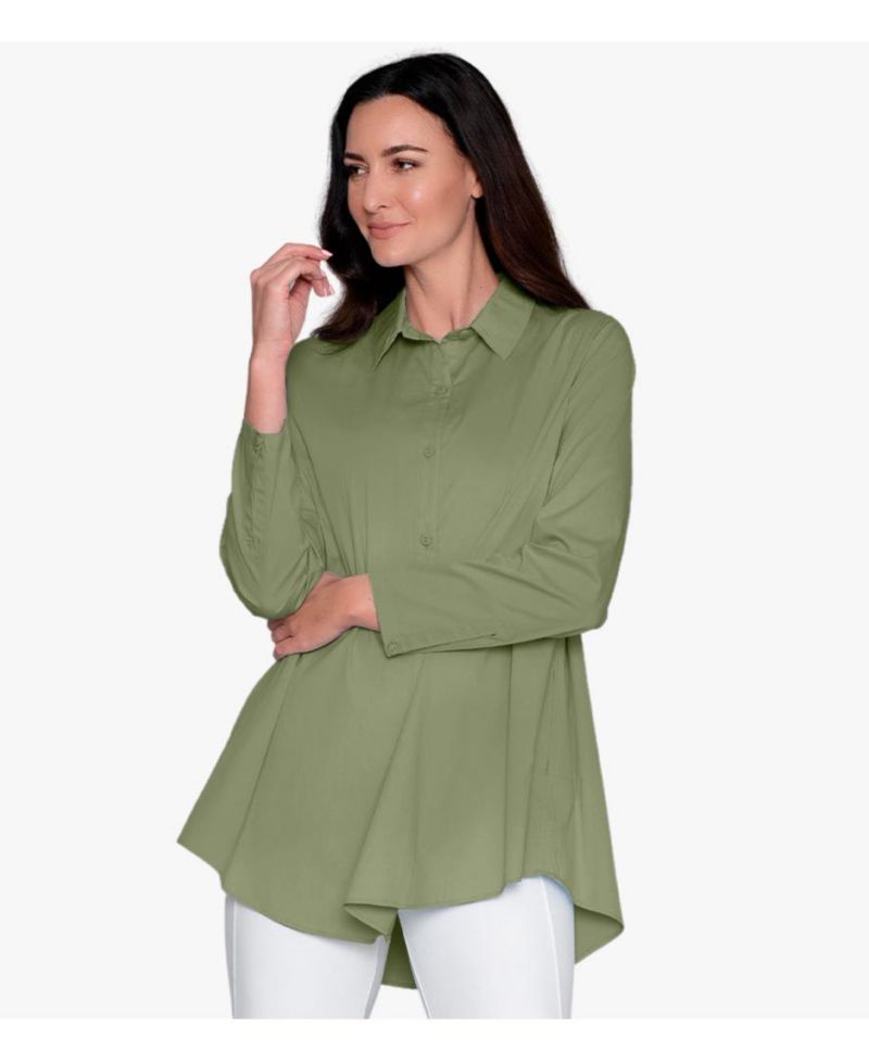 Women's Cotton Poplin Button-Front A-Line Shirt Top Prime Time Tunic