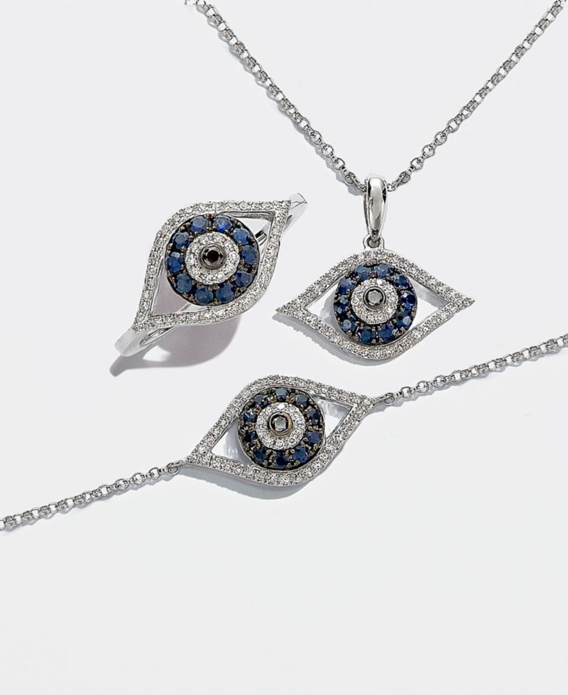 EFFY® Sapphire (1/4 ct. t.w.) and Diamond (1/6 ct. t.w.) Evil Eye Bracelet in 14k White Gold(Also Available In 14k Yellow Gold)