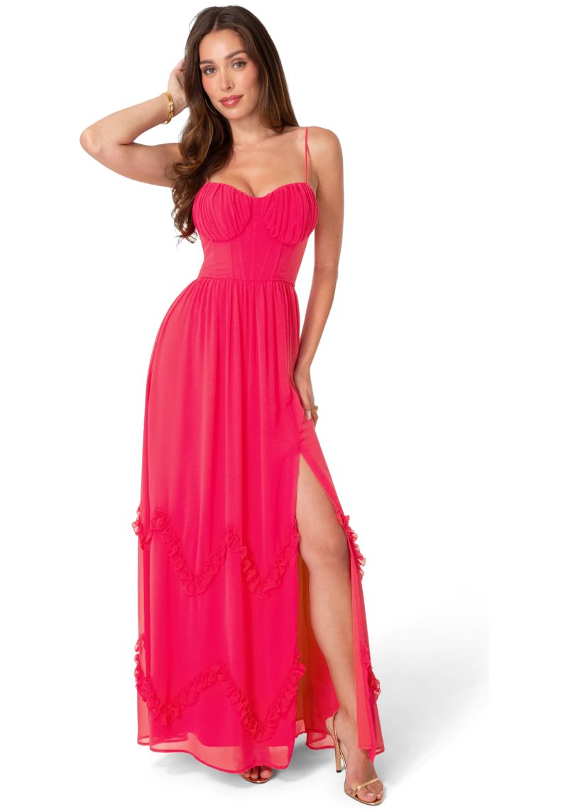 Women's Soft Ruffle Corset Maxi Dress