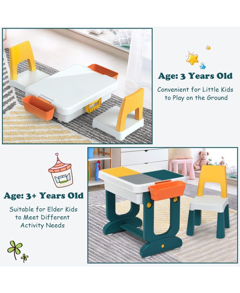 5-in-1 Kids Activity Table and Chair Set with Storage and Building Block Board
