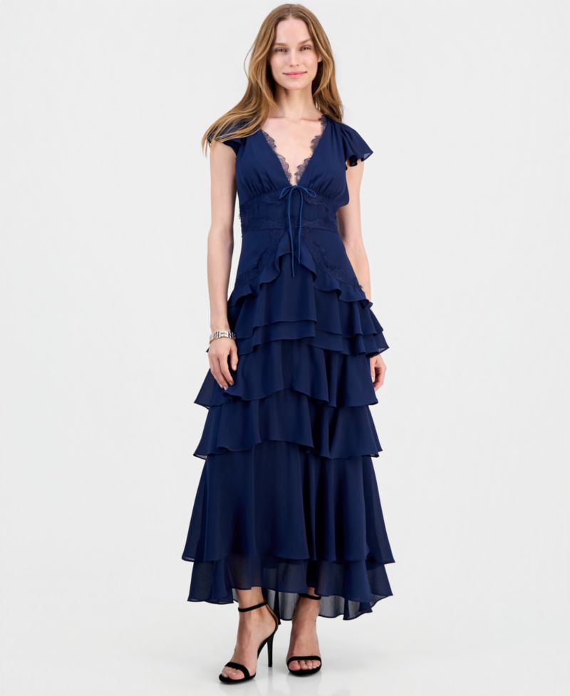 Sai V-Neck Short-Sleeve Tiered Midi Dress