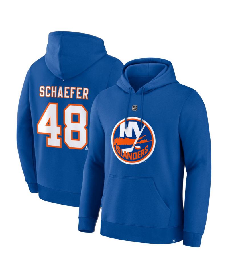 Men's Matthew Schaefer Royal New York Islanders Authentic Stack Name & Number Hoodie