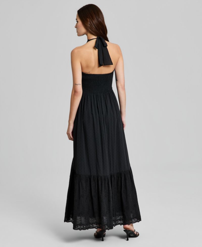 Petite Crochet Trim Halter Neck Maxi Dress