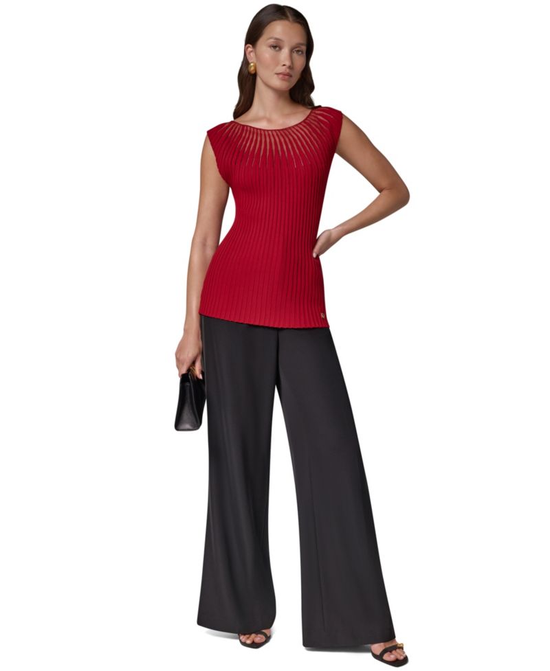 Women's Crewneck Sleeveless Ribbed Pullover Sweater