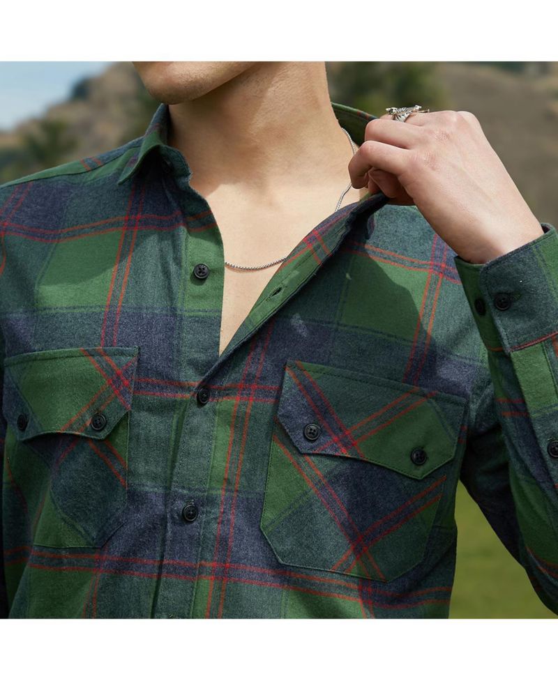 Men's Forest Green & Indigo Blue Buffalo Check Utility Shirt