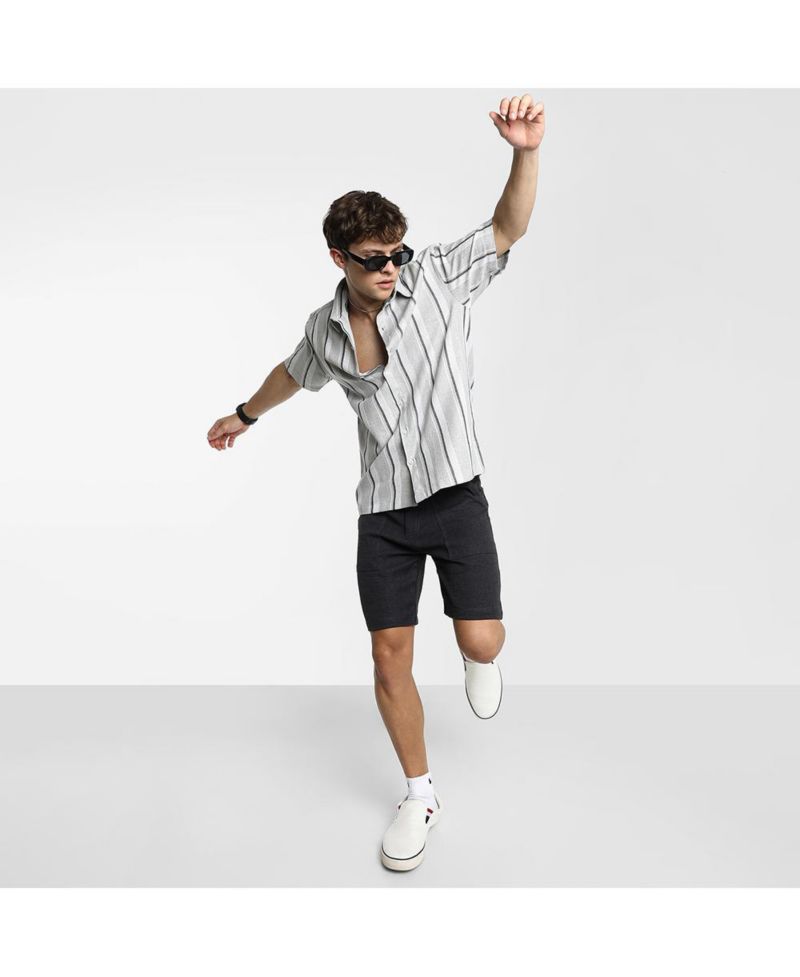 Men's Ash Grey Unbalanced Striped Shirt