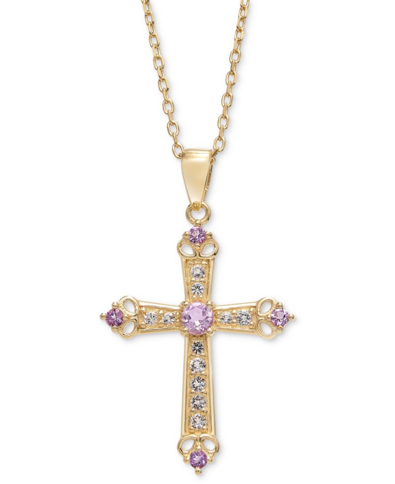 Sky Blue Topaz (1/3 ct. t.w.) & White Topaz (5/8 ct. t.w.) Cross 18" Pendant Necklace in 14k Gold-Plated Sterling Silver (Also in Citrine, Onyx, Peridot & Rhodolite)