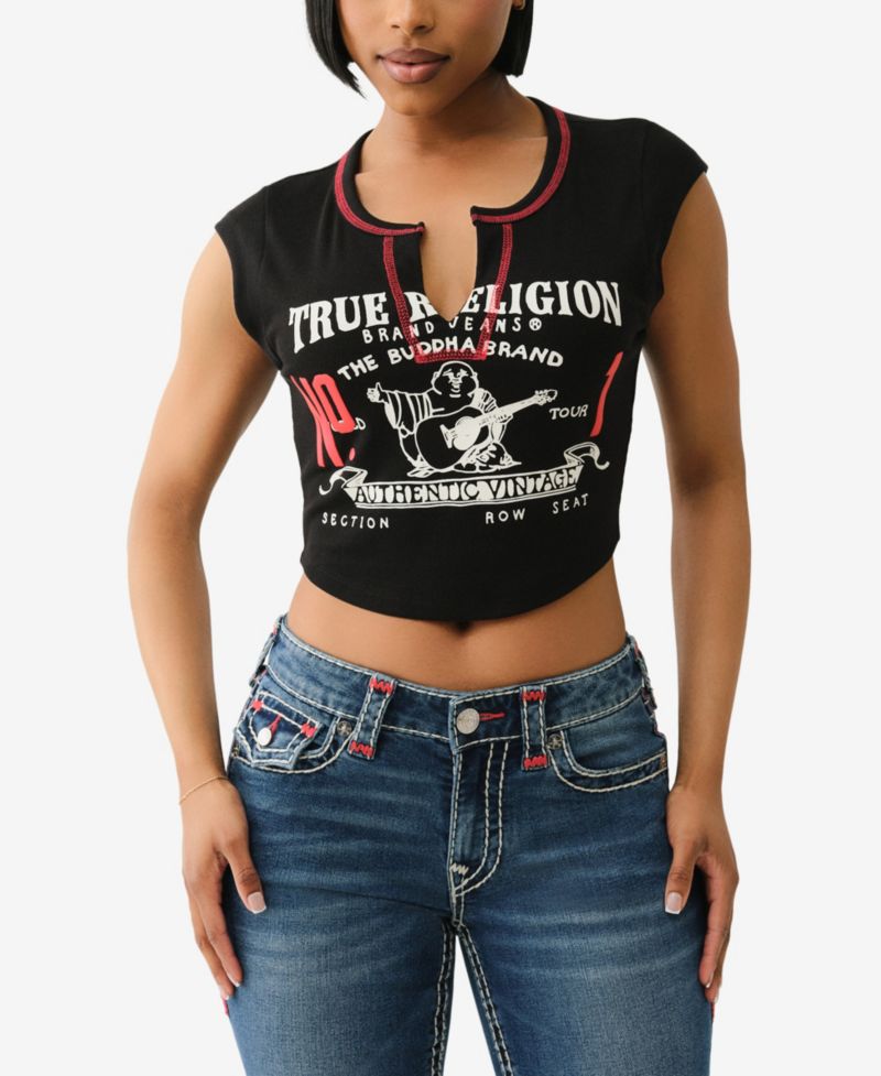 Women's Contrast Stitch Buddha V-Notch T-Shirt
