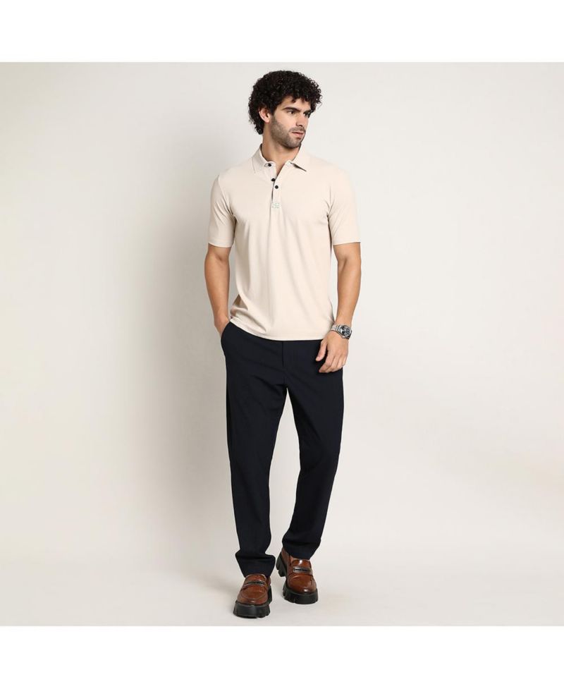 Men's Saltbox Beige Seamless Ribbed Polo T-Shirt
