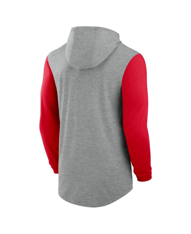 Men's Gray/Red Georgia Bulldogs Basketball Color-Block Tri-Blend Dri-FIT Long Sleeve Hoodie T-Shirt