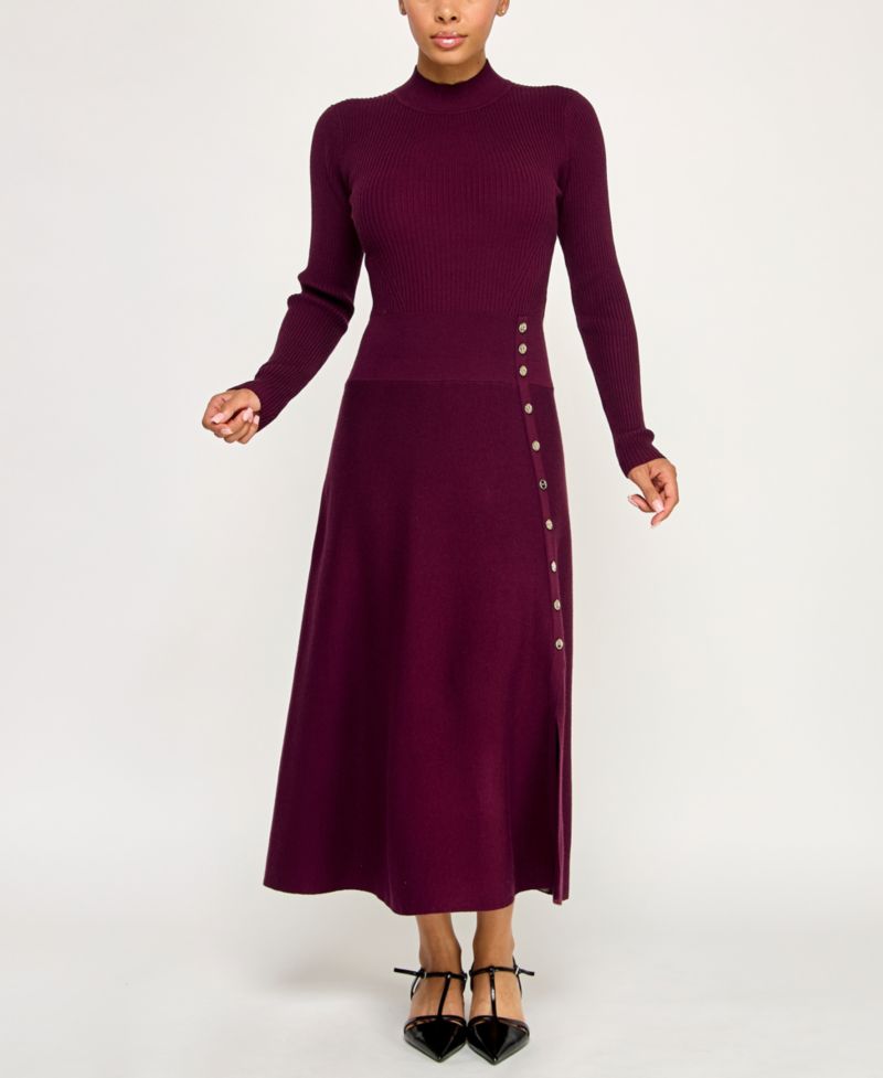 Juniors' Mini Buttons A-Line Sweater Dress