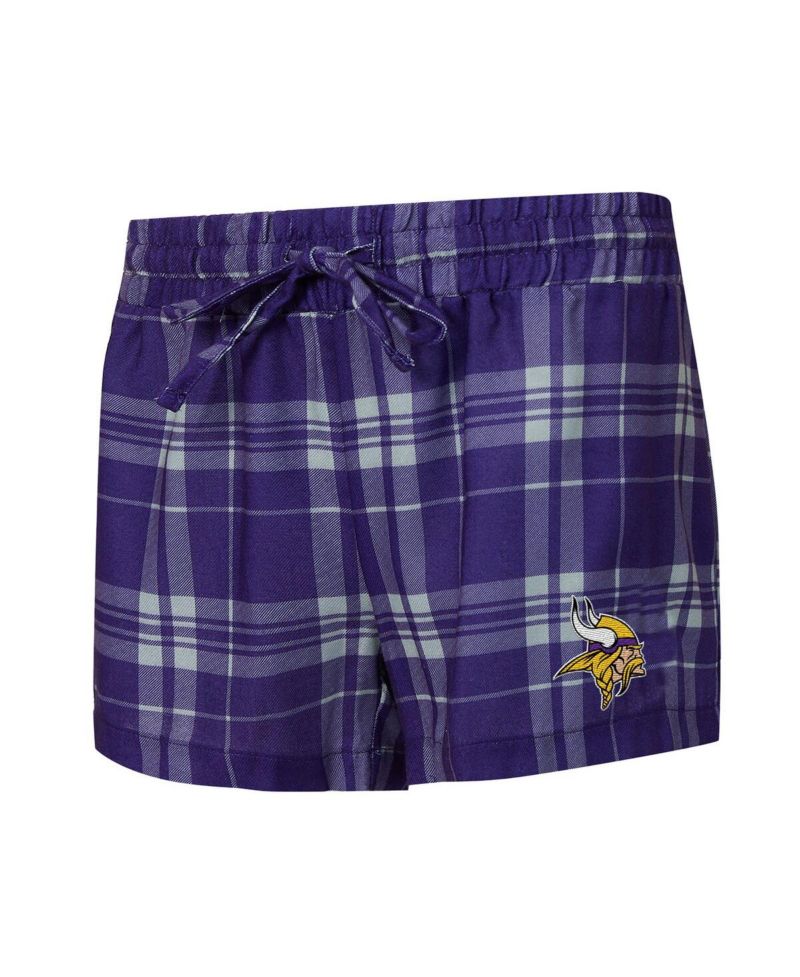 Women's 2-Piece Heather Gray/Purple Minnesota Vikings Regulate Plaid Long-Sleeve T-Shirt and Shorts Sleep Set