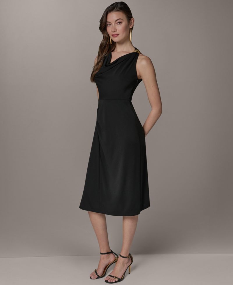 Women's Halter Cowl Neck Sheath Sleeveless Midi Dress