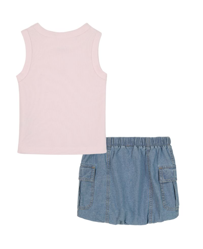 Girls' 4-6X Ribbed Tank Top and Denim Bubble Skirt, 2-Piece Set