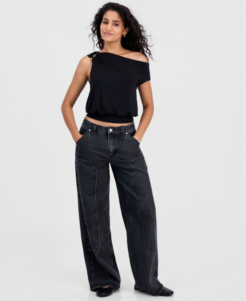Juniors' Asymmetrical Cropped Top