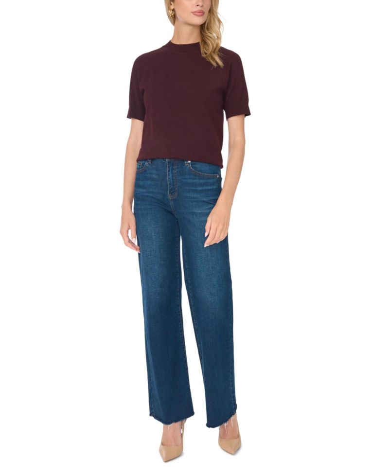 Women's Mock Neck Raglan Short-Sleeve Sweater