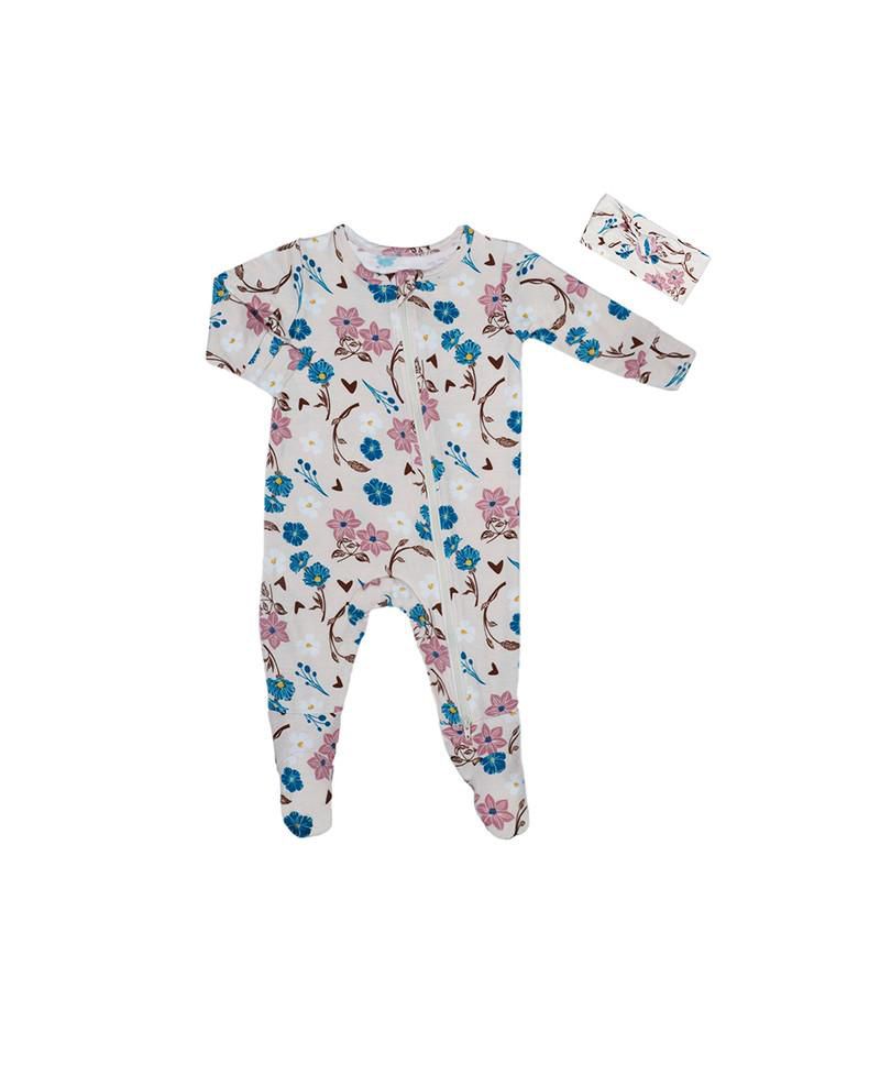 Baby Girls Grey by Everly Grey Zip Long Sleeve Footie & Head Wrap Set