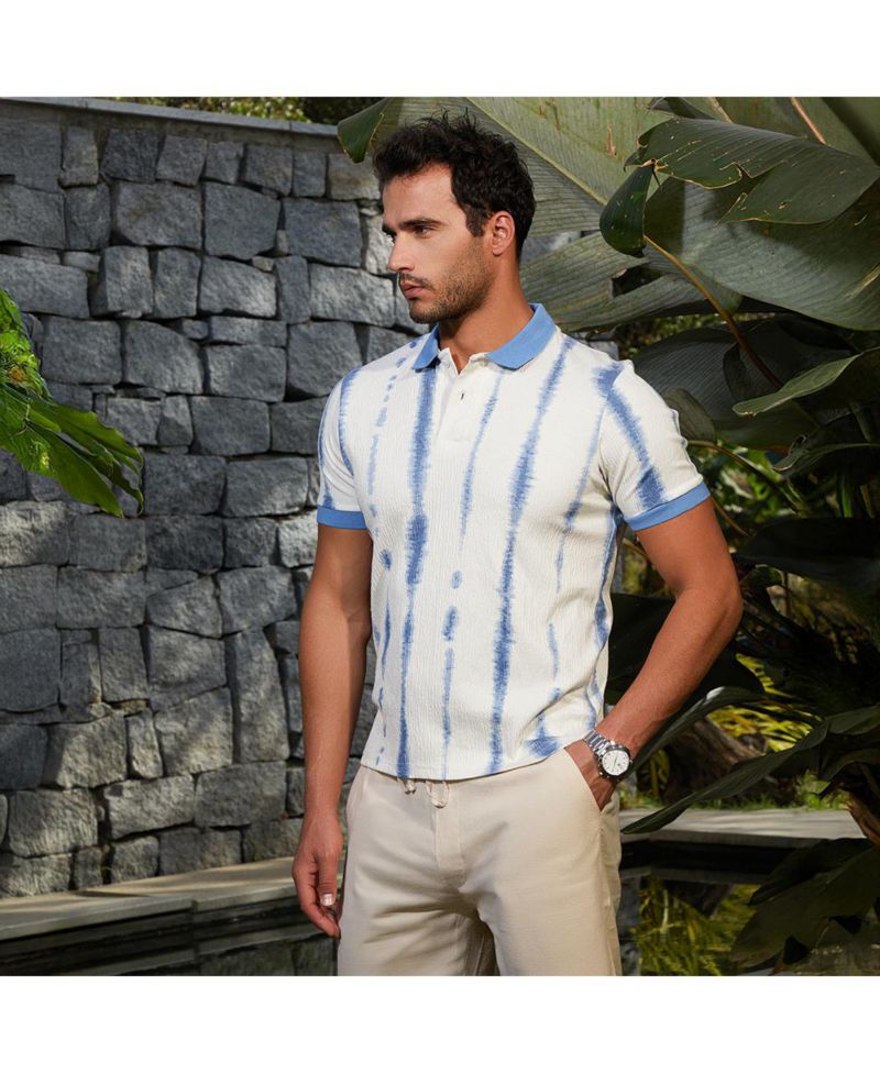 Men's Powder Blue and Daisy White Tie-Dye Tactile Polo T-Shirt