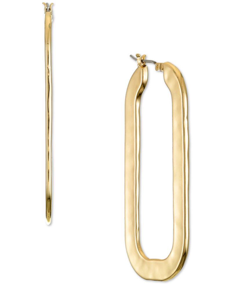 Gold-Tone Hammered Oval Hoop Earrings