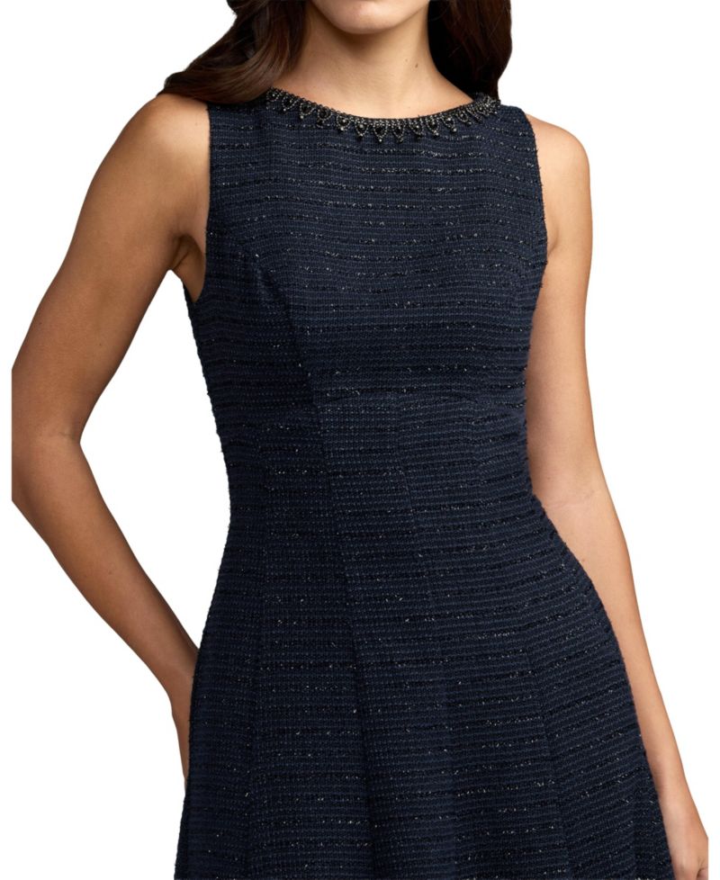 Women's Boat-Neck Boucl&eacute; A-Line Midi Dress