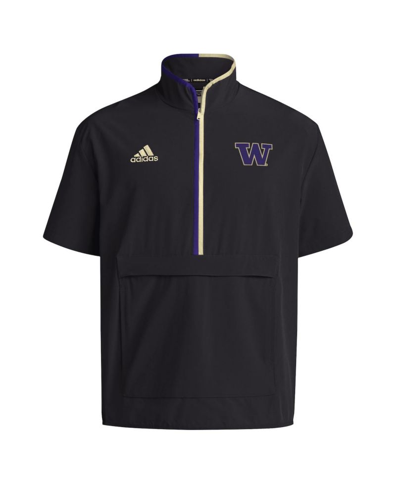 Men's Black Washington Huskies 2024 Coaches Sideline Half-Zip Short Sleeve Jacket