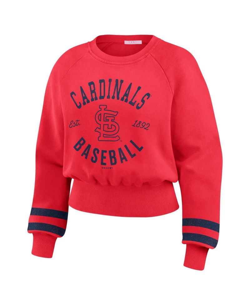 Women's Red St. Louis Cardinals Vintage Washed Cropped Pullover Sweatshirt