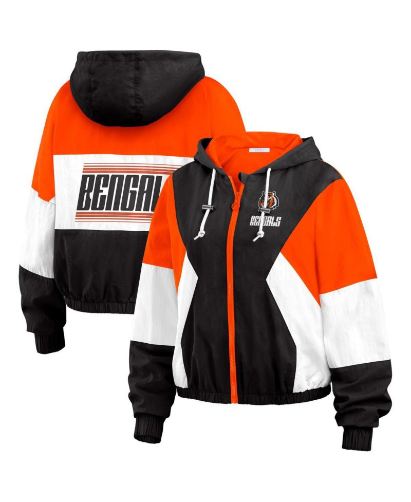 Black Cincinnati Bengals Color Block Full-Zip Windbreaker Jacket