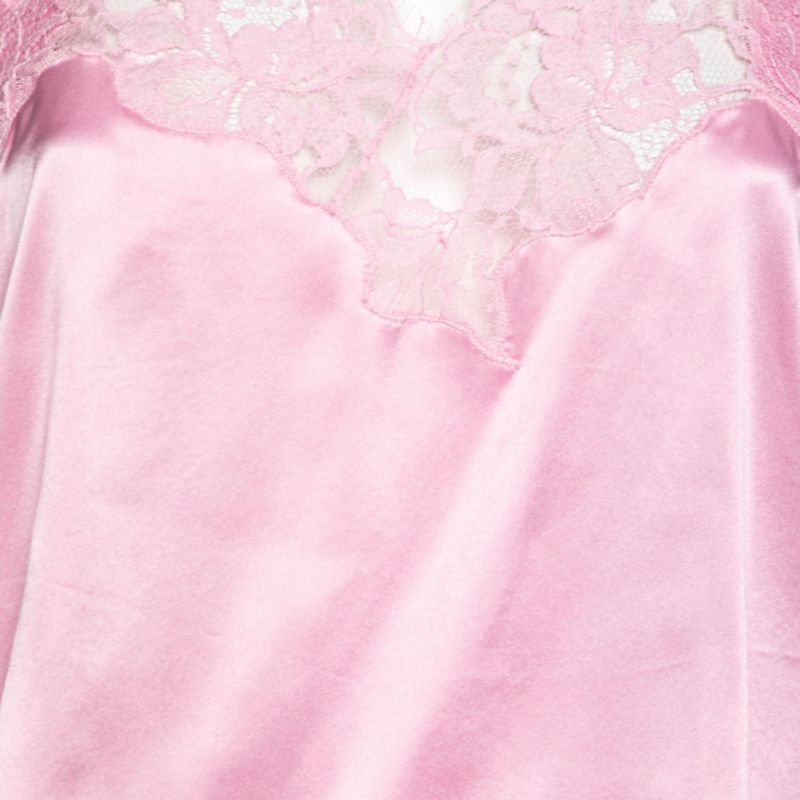 Women's Pink Satin Slip Cami Lace Trimmed Top