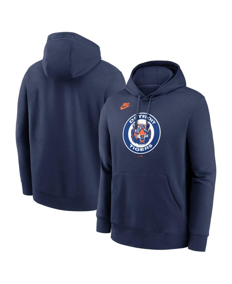 Men's Navy Detroit Tigers Cooperstown Collection Logo Club Pullover Hoodie