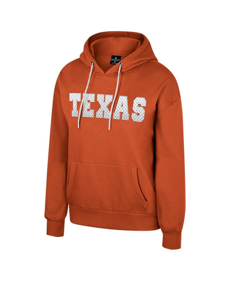 Women's Texas Orange Texas Longhorns Reflection Rhinestone Drawcord Pullover Hoodie