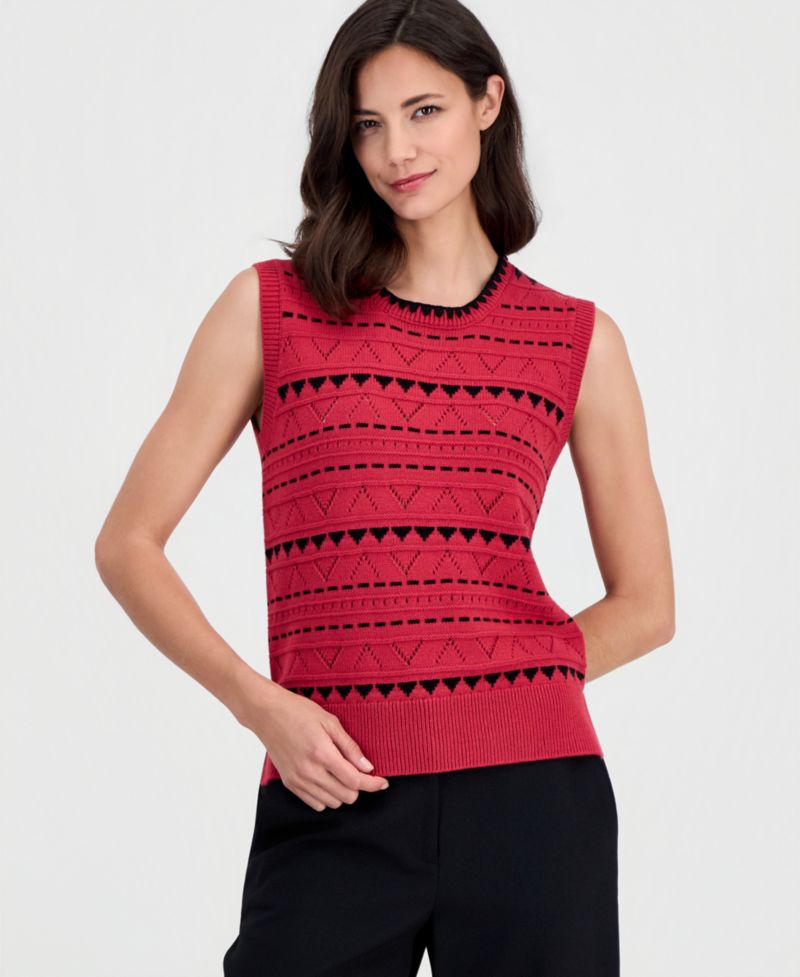 Women's Crewneck Sleeveless Pointelle Top